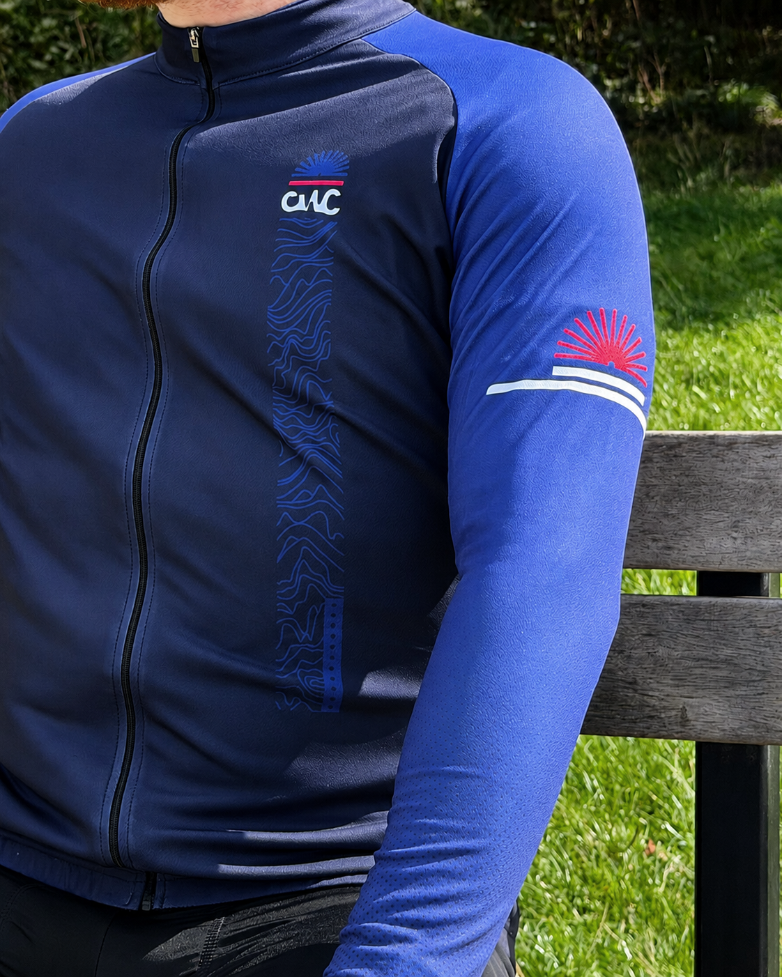 Mens Long Sleeve Cycling Jersey | Detour Blue & Red