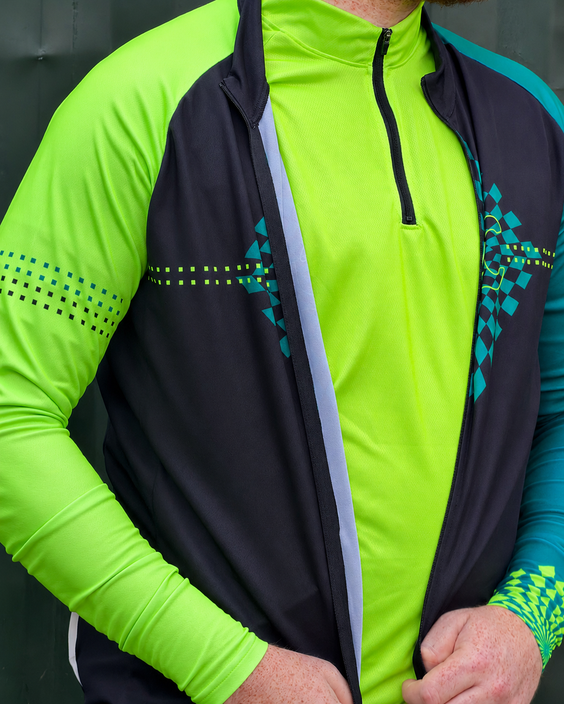Mens Long Sleeve Cycling Jersey | Verte Green & Black