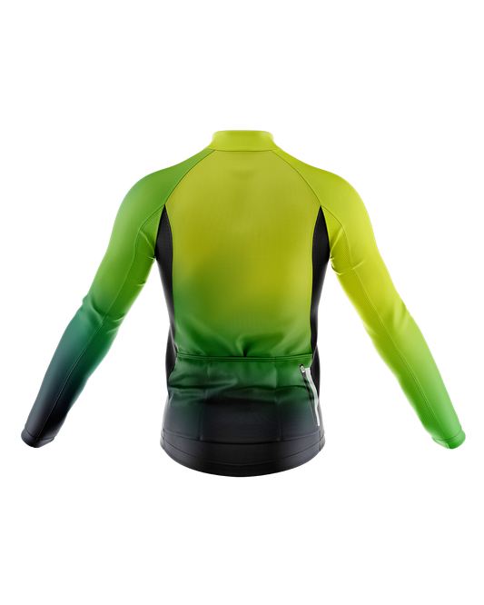Mens Flare HiVis Green Long Sleeve Mid-Weight Thermal Cycling Jersey - Pre-Order 03