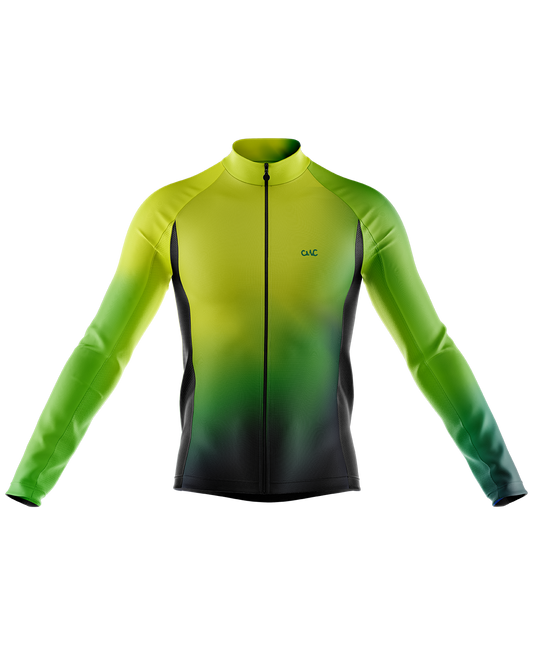 Mens Flare HiVis Green Long Sleeve Mid-Weight Thermal Cycling Jersey - Pre-Order 03