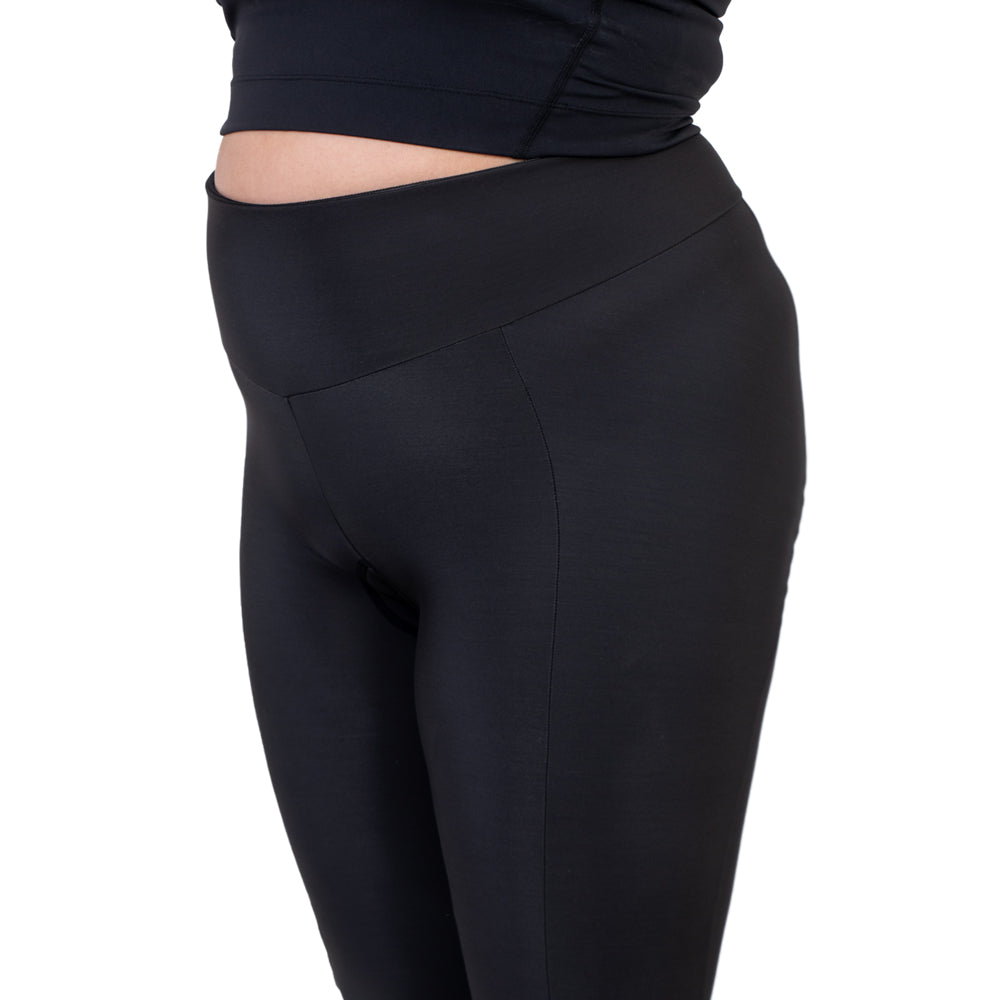 Womens High Waisted Padded Thermal Cycling Tights Black Panel with Reflective Strip