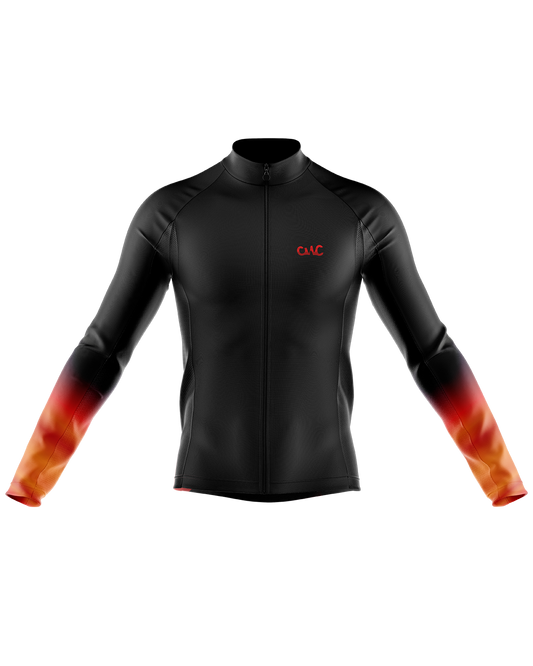 Mens Flare Black and Orange Long Sleeve Mid-Weight Thermal Cycling Jersey