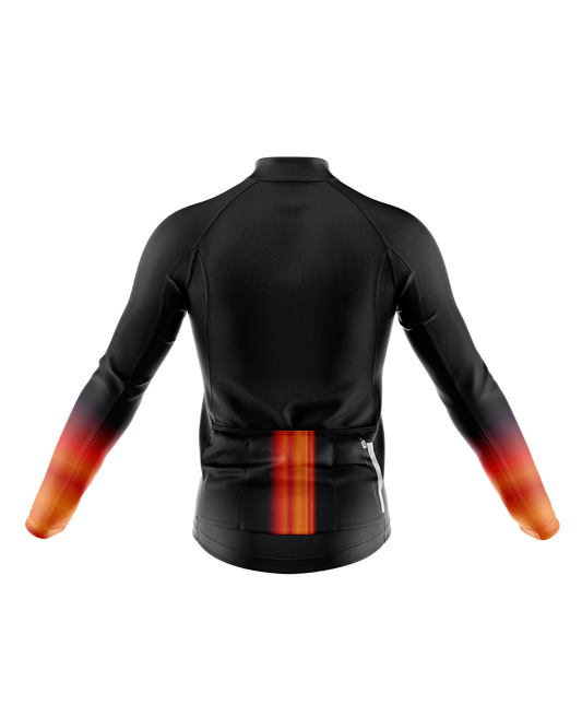 Mens Flare Black and Orange Long Sleeve Mid-Weight Thermal Cycling Jersey