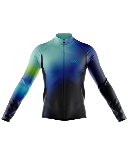 Mens Flare Blue and Green Long Sleeve Mid-Weight Thermal Cycling Jersey