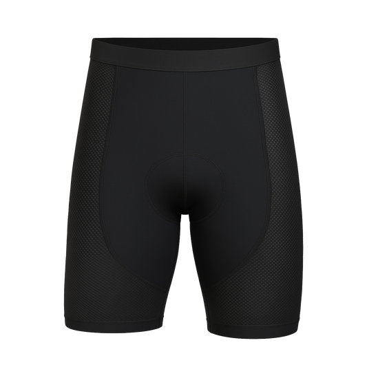 Mens Plain Black Padded Cycling Liner Undershorts with Mesh Panels and High Density Foam Pad
