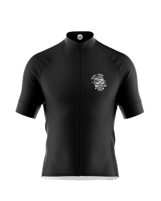 Mens Outlaws Black and White Skeleton Beers and Gears Short Sleeve Road Cycling Jersey