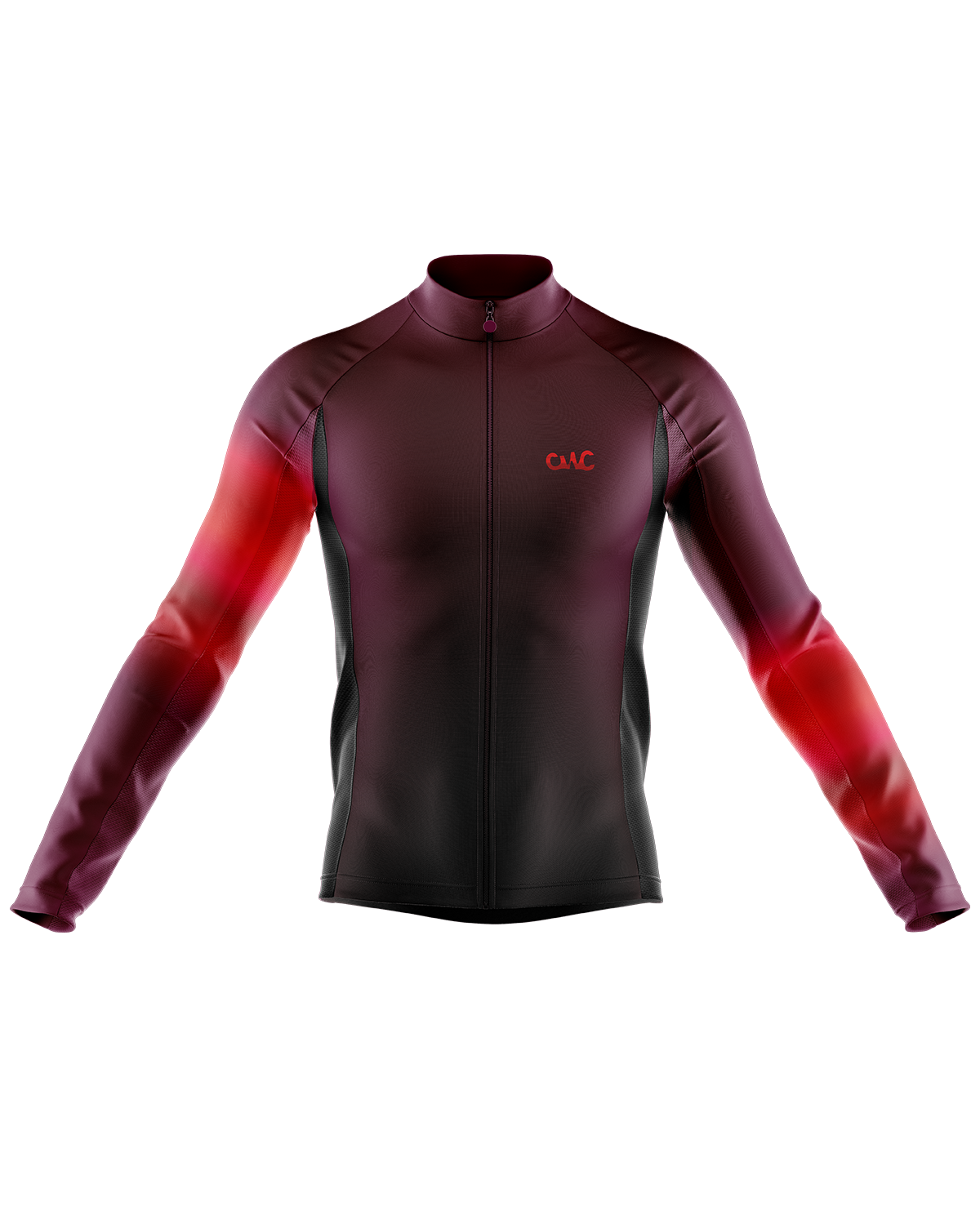 Mens Flare Aubergine and Red Coral Orange Long Sleeve Mid-Weight Thermal Cycling Jersey