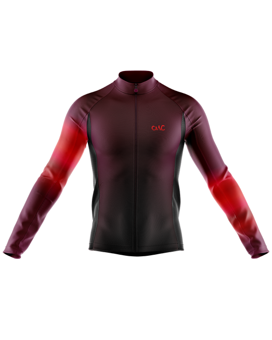 Mens Flare Aubergine and Red Coral Orange Long Sleeve Mid-Weight Thermal Cycling Jersey
