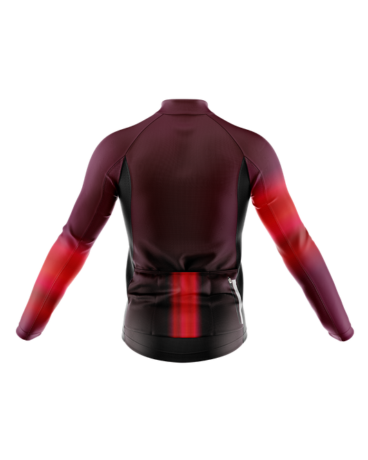 Mens Flare Aubergine and Red Coral Orange Long Sleeve Mid-Weight Thermal Cycling Jersey