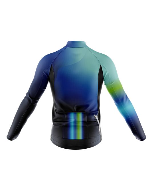 Mens Flare Blue and Green Long Sleeve Mid-Weight Thermal Cycling Jersey