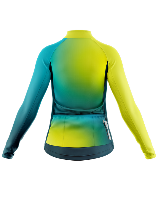 Womens Long Sleeve Cycling Jersey | Mika Hi Vis Green & Emerald