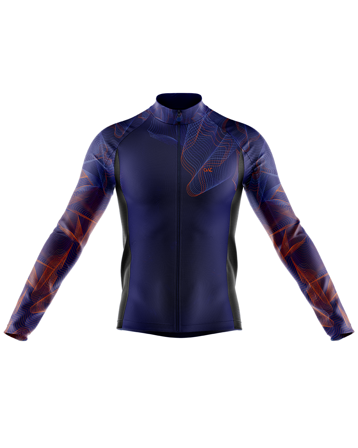 Mens Wave Blue and Orange Long Sleeve Mid-Weight Thermal Cycling Jersey & Neck Warmer Duo