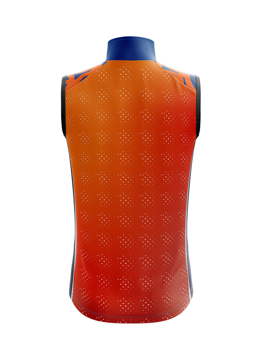 Mens Tag Blue and Hivis Orange Packable Lightweight Windproof Windstopper Cycling Gilet with Mesh Back and Reflective Details