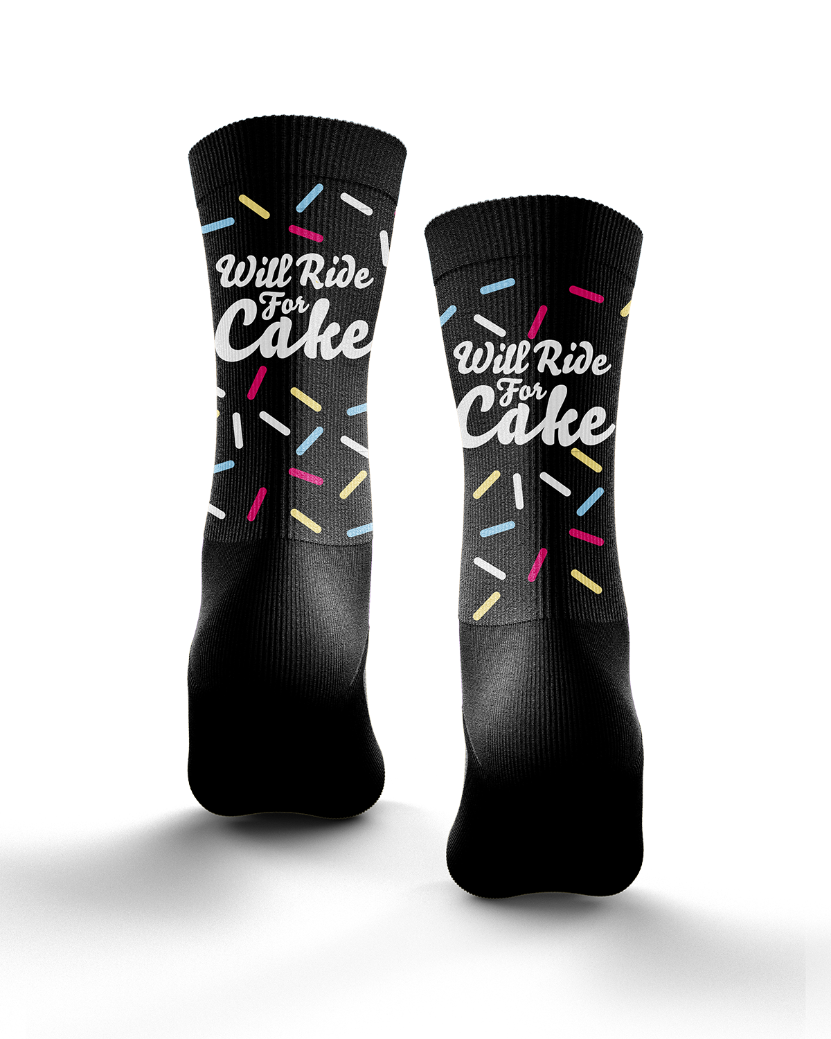 Will Ride For Cake Sprinkle Black Technical Cushioned Cycling Socks