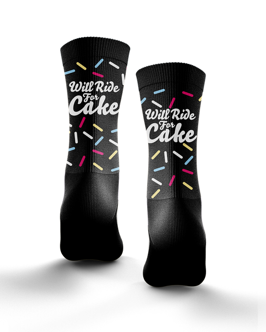 Will Ride For Cake Sprinkle Black Technical Cushioned Cycling Socks