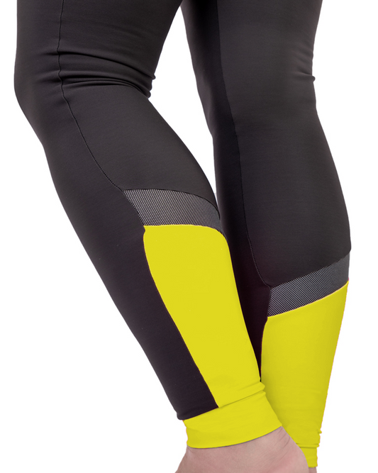 Womens High Waisted Padded Thermal Cycling Tights Hi Vis Be Seen Panel with Reflective Strip - Cycle Wear Central
