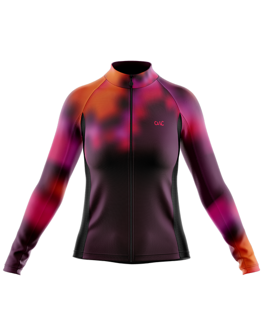 Womens Flare Aubergine Purple Pink Orange Long Sleeve Mid-Weight Thermal Cycling Jersey