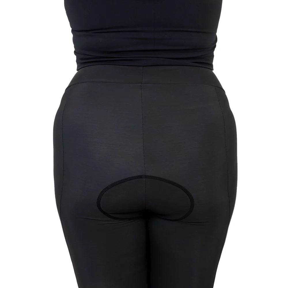 Womens Plus Size Padded Cycling Leggings in Plain Black High Waisted Cropped Leg Design - Cycle Wear Central