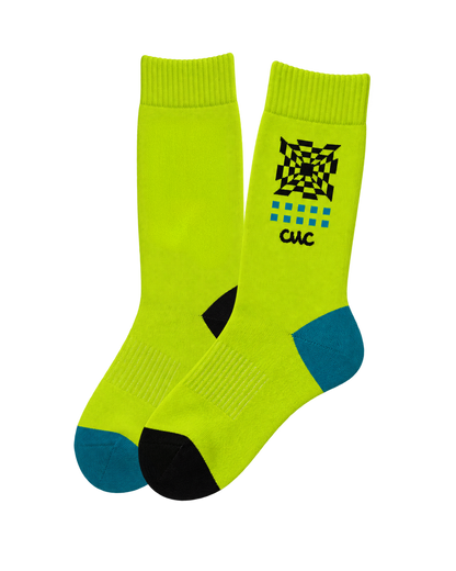 Unisex Cushioned Cycling Socks | Free Your Mind Hi Vis Green & Black
