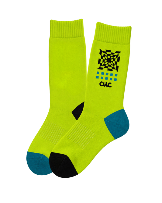 Unisex Cushioned Cycling Socks | Free Your Mind Hi Vis Green & Black