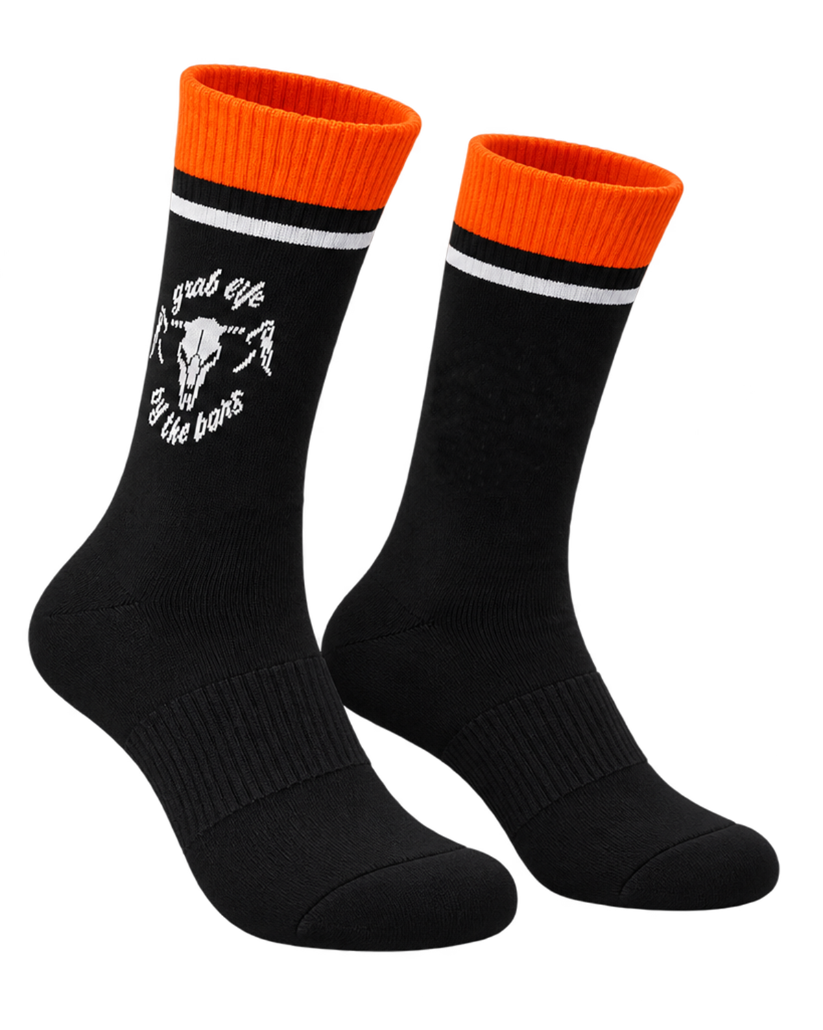 Unisex Cushioned Cycling Socks | Grab Life By The Bars Black & Orange