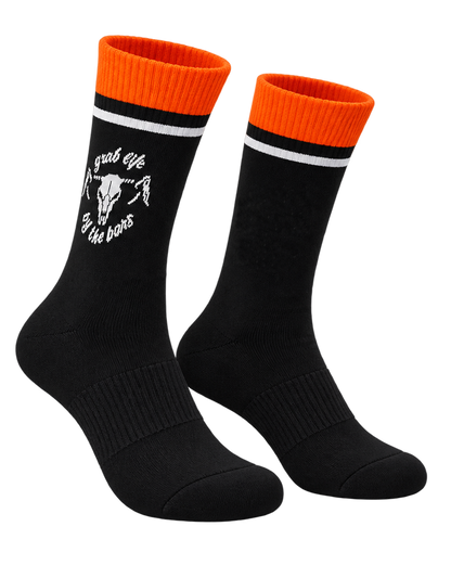 Unisex Cushioned Cycling Socks | Grab Life By The Bars Black & Orange