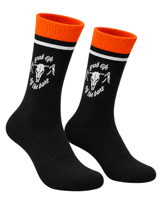 Unisex Cushioned Cycling Socks | Grab Life By The Bars Black & Orange