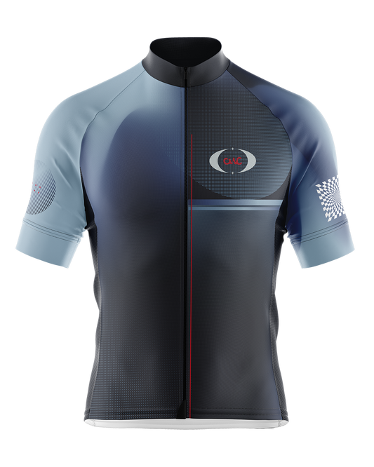 Mens Astro Slate Blue and Red Gradient Short Sleeve Road Cycling Jersey