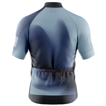 Mens Astro Slate Blue and Red Gradient Short Sleeve Road Cycling Jersey