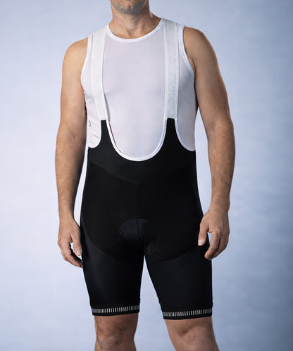 Mens Black Premium Padded Cycling Bib Shorts 02 with Compression Fabric and Reflective Elements