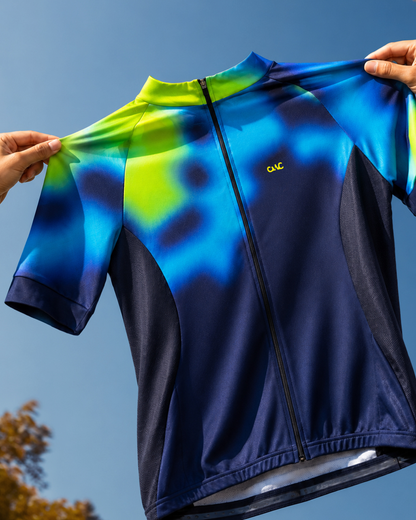 Womens Short Sleeve Cycling Jersey | Flare Navy & Hi Vis