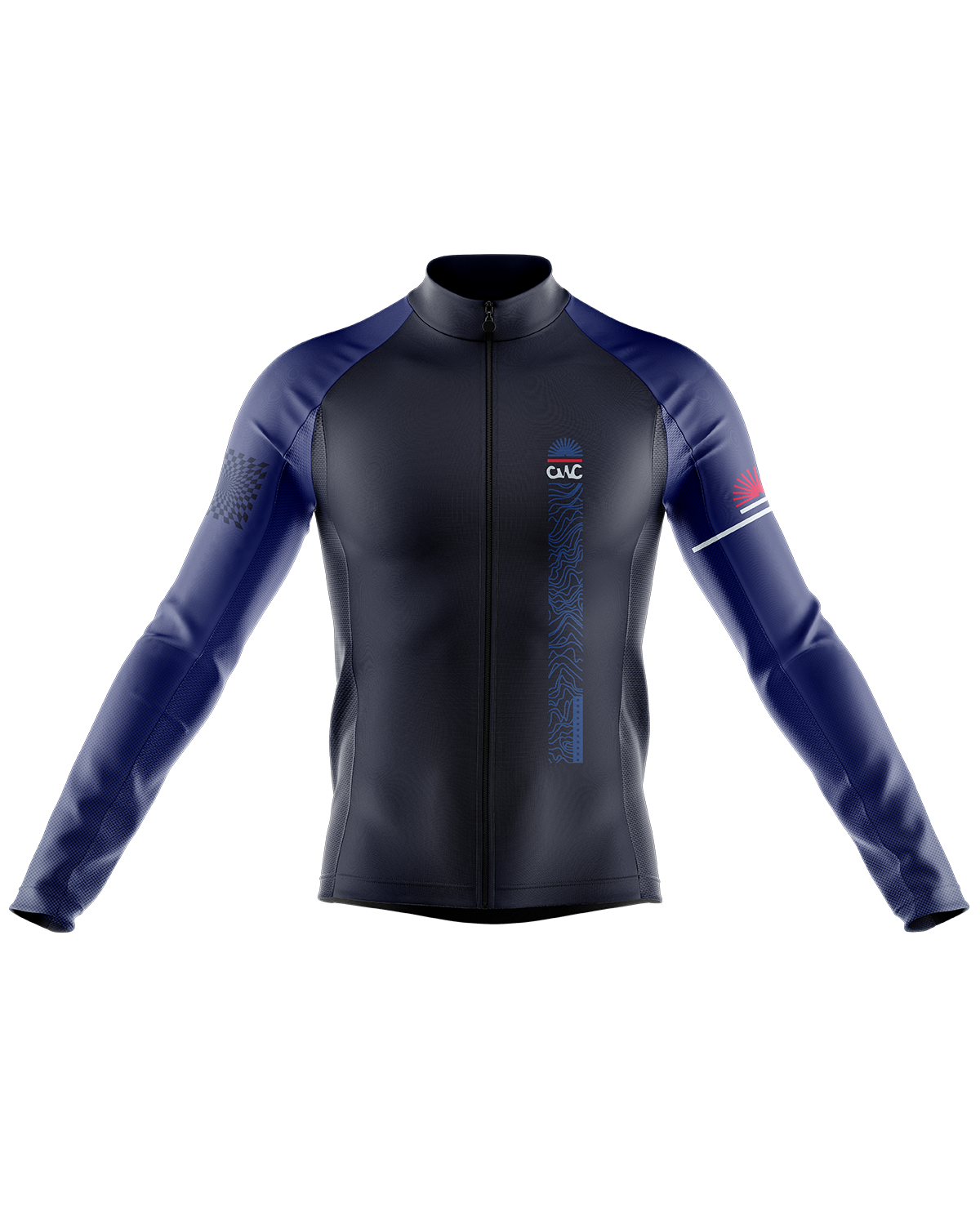Mens Long Sleeve Cycling Jersey | Detour Blue & Red
