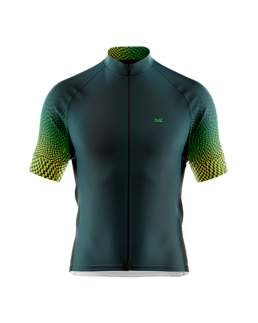 Mens Pixel Green and HiVis Short Sleeve Cycling Jersey