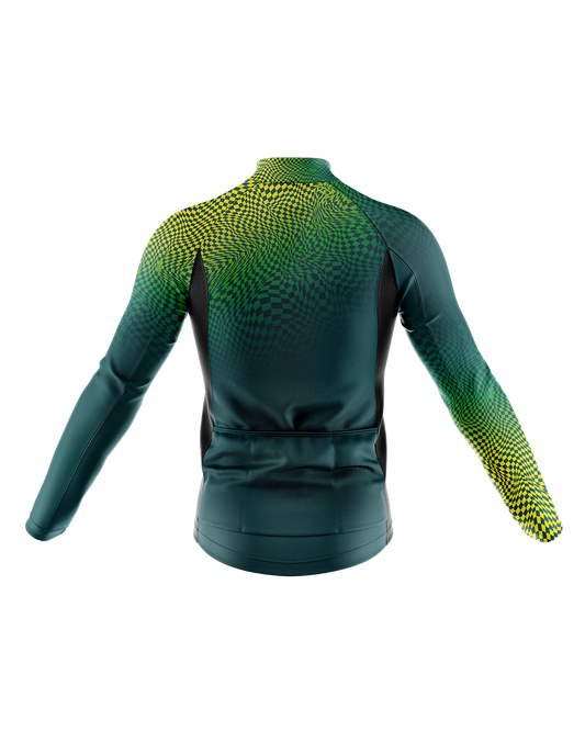 Mens Pixel Green and HiVis Long Sleeve Mid-Weight Thermal Cycling Jersey - Cycle Wear Central