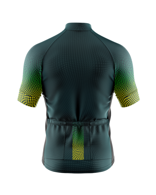 Mens Pixel Green and HiVis Short Sleeve Cycling Jersey