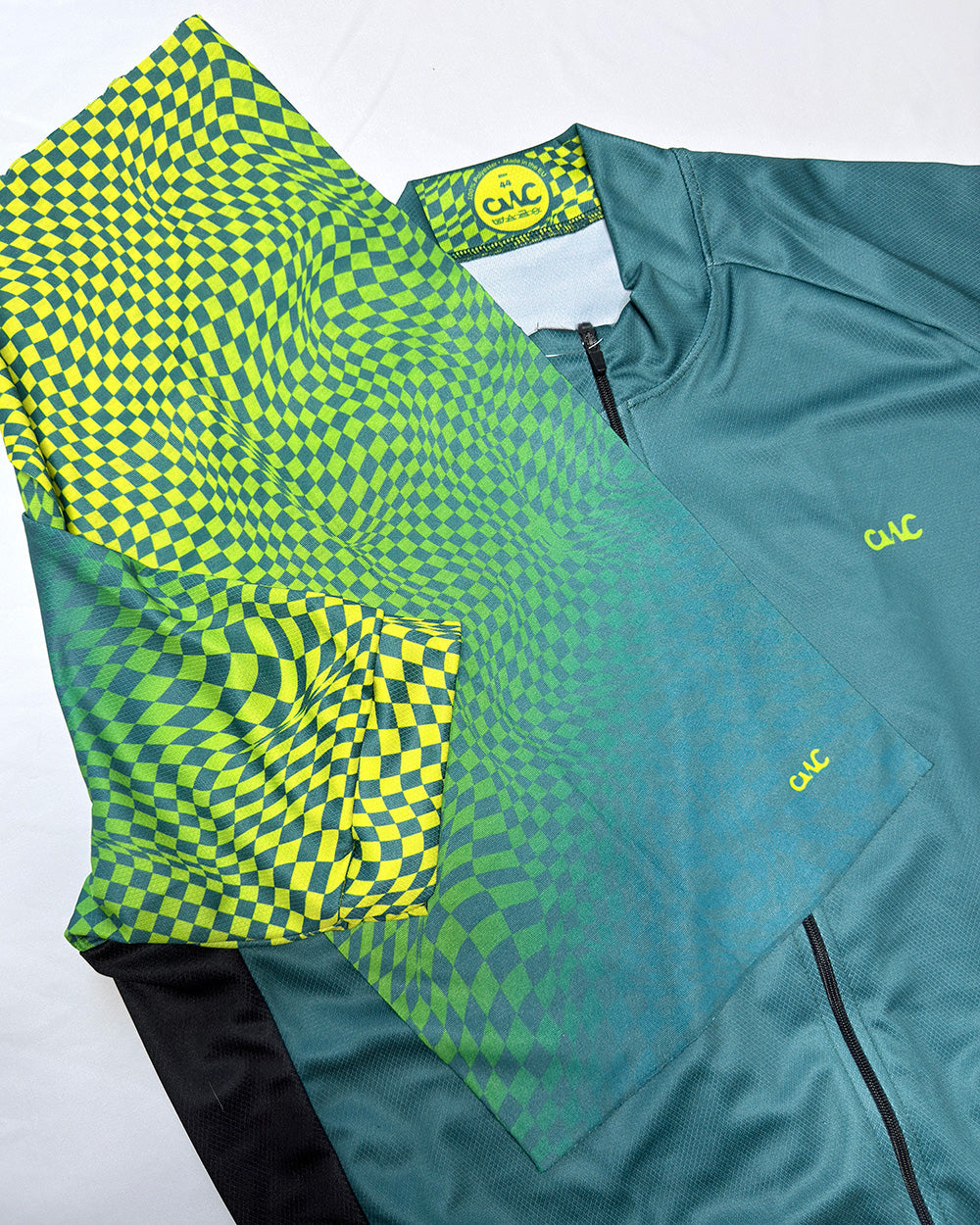 Mens Pixel Green and HiVis Short Sleeve Cycling Jersey