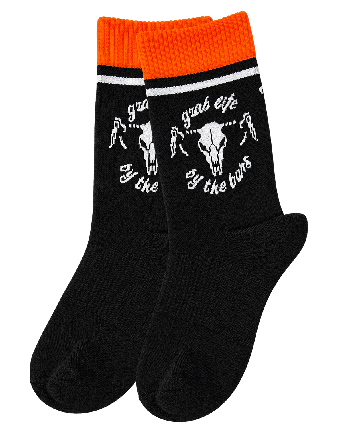 Unisex Cushioned Cycling Socks | Grab Life By The Bars Black & Orange