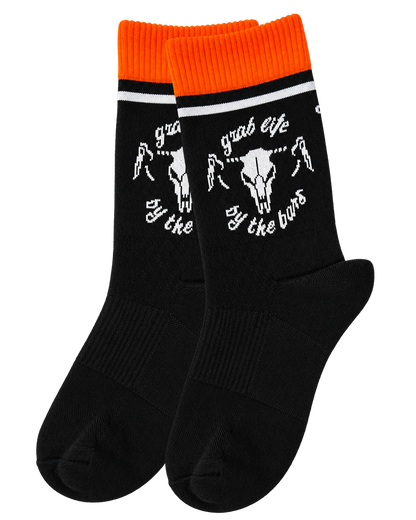 Unisex Cushioned Cycling Socks | Grab Life By The Bars Black & Orange