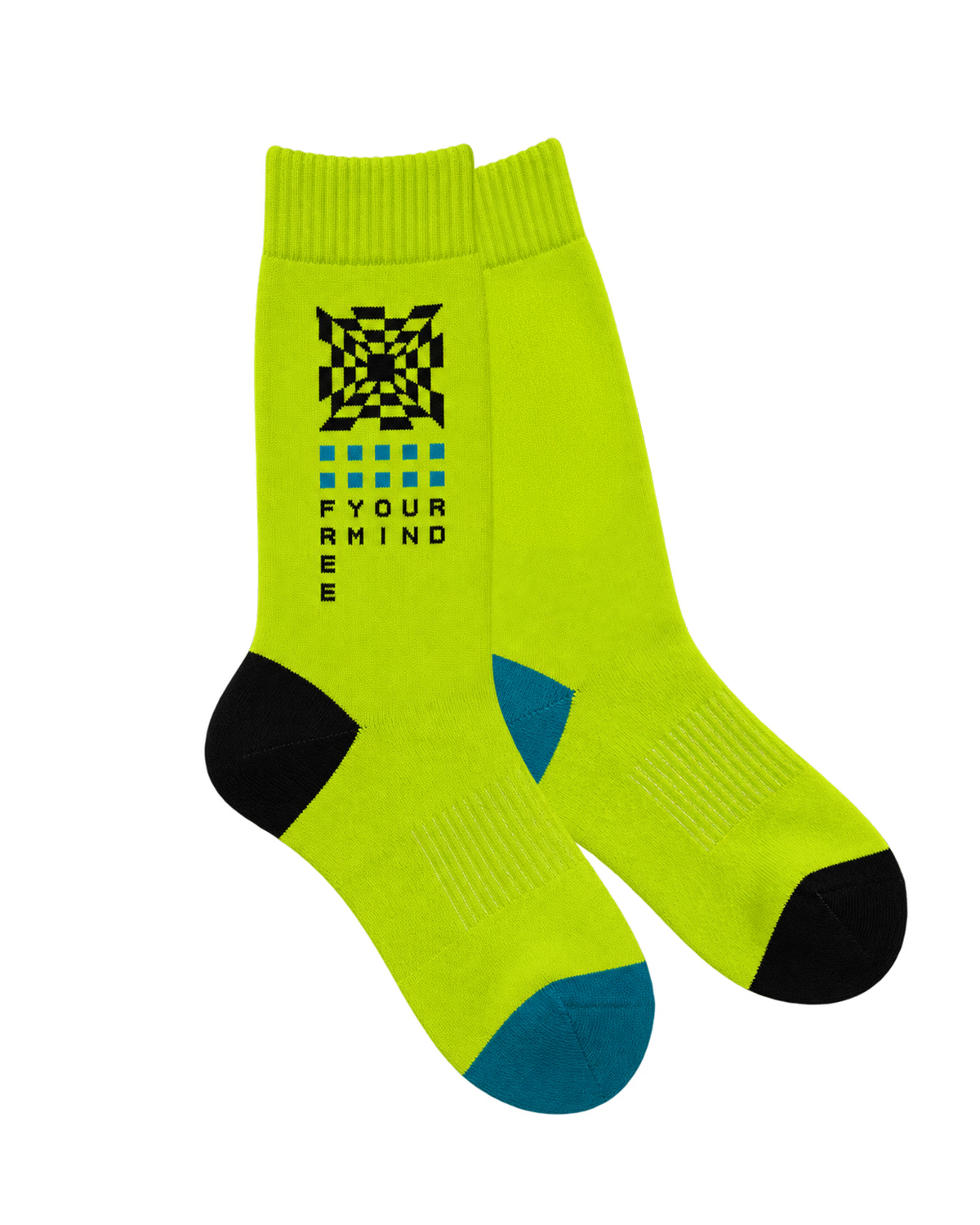 Unisex Cushioned Cycling Socks | Free Your Mind Hi Vis Green & Black