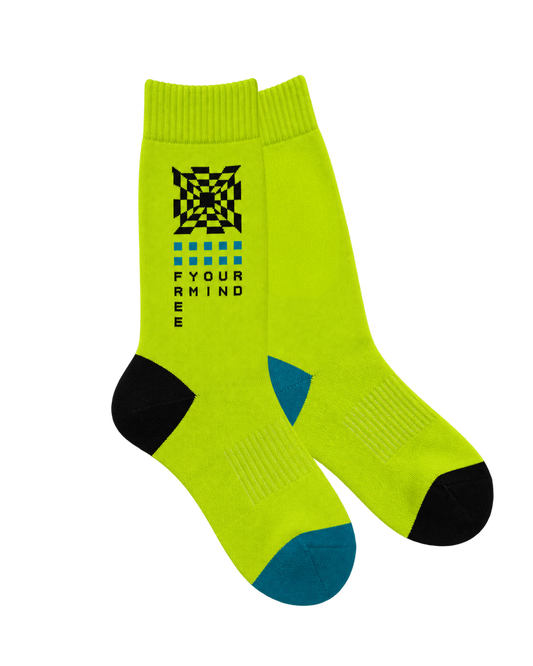 Unisex Cushioned Cycling Socks | Free Your Mind Hi Vis Green & Black