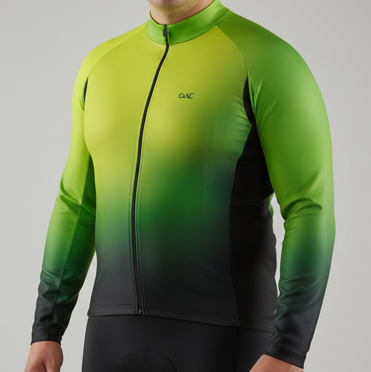 Mens Flare HiVis Green Long Sleeve Mid-Weight Thermal Cycling Jersey