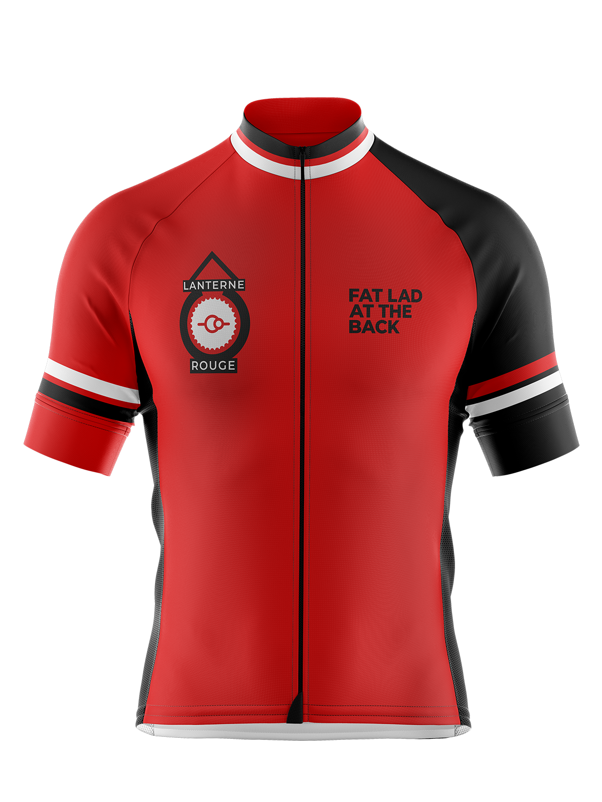 Mens Red and Black Lanterne Rouge Short Sleeve Cycling Jersey Fat Lad At The Back Re-Edition