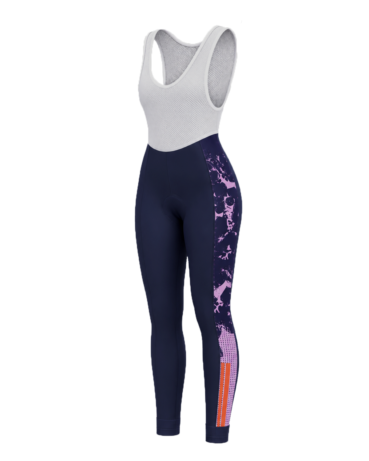 Women's Padded Cycling Bib Tights | Lucille Navy & Purple & Orange