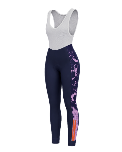 Women's Padded Cycling Bib Tights | Lucille Navy & Purple & Orange