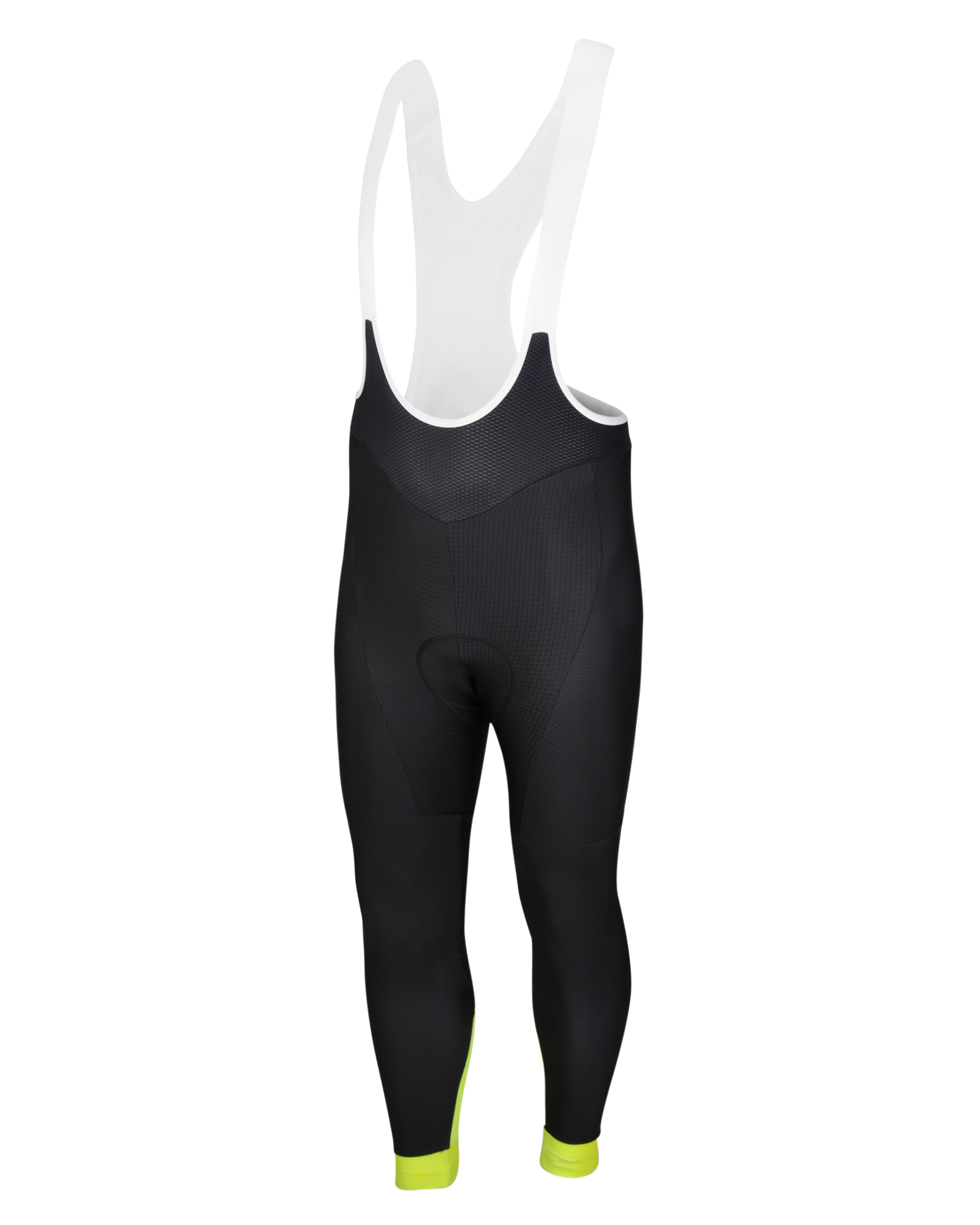 Mens Premium Black Padded Cycling Thermal Lycra Bib Tights 02 with Hi Vis Panel and Reflective Pixel Strip - Cycle Wear Central
