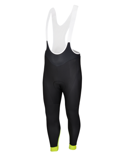 Mens Premium Black Padded Cycling Thermal Lycra Bib Tights 02 with Hi Vis Panel and Reflective Pixel Strip - Cycle Wear Central