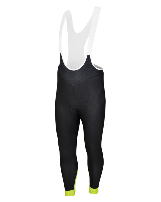Mens Premium Black Padded Cycling Thermal Lycra Bib Tights 02 with Hi Vis Panel and Reflective Pixel Strip