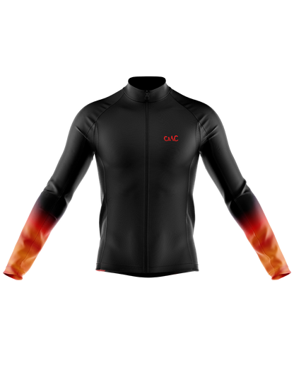 Mens Flare Black and Orange Long Sleeve Mid-Weight Thermal Cycling Jersey