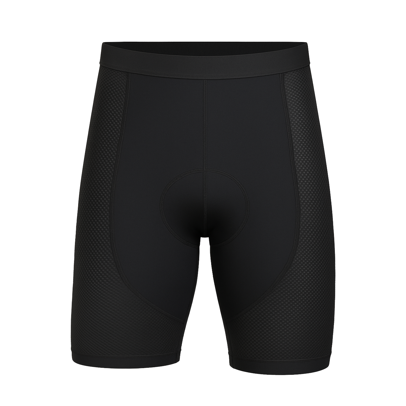 Mens Plain Black Padded Cycling Liner Undershorts with Mesh Panels and High Density Foam Pad