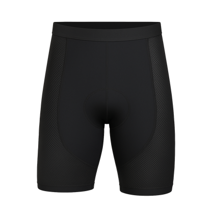 Mens Plain Black Padded Cycling Liner Undershorts with Mesh Panels and High Density Foam Pad